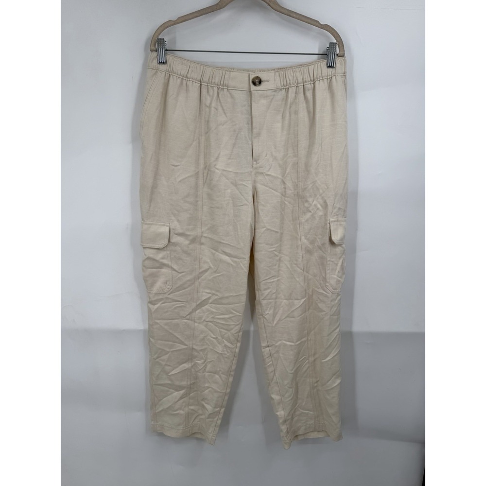Wonderly Lyocell Blend Cargo Crop Pants Women L Cream Pull On Beach Coastal